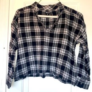 Madewell Black White Plaid Wool Lightweight Highway Popover Shirt V Neck XXS